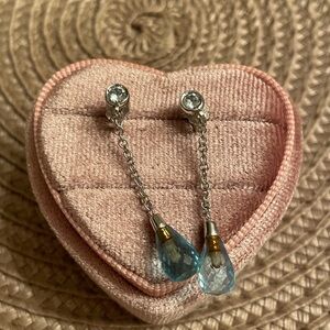 White gold blue topaz drop earrings.
